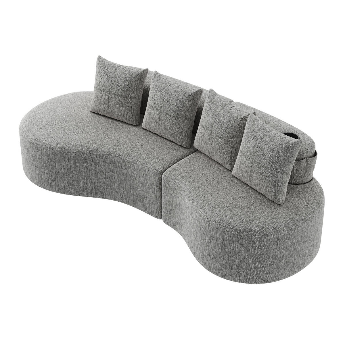 SOFA 240/109/60 cm aus Leinen mit 4 Kissen, Becherhaltern und Seitentaschen Hellgrau - Hellgrau, Textil (109/63/240cm) - Modenvie