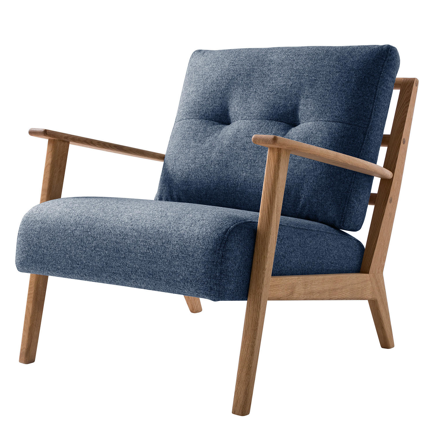 SESSEL - Blau/Braun, Eichenholz/Holz (83/80/75cm) - home24