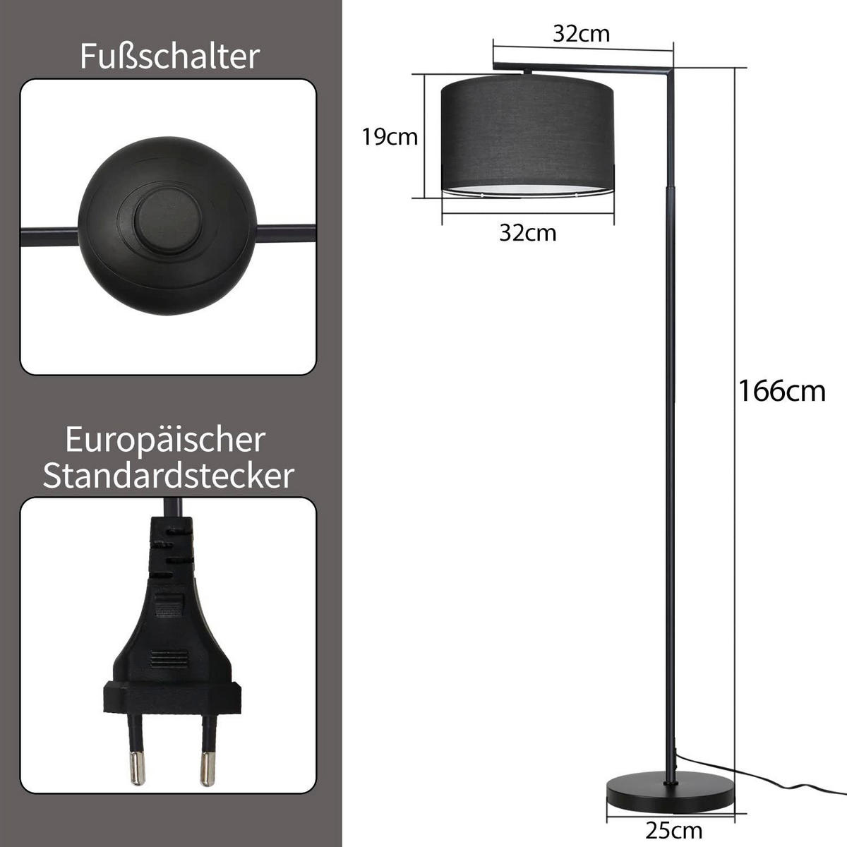 STEHLEUCHTE Karlsruhe 32/25/166 cm - Schwarz, Metall (86/25/145cm) - Nettlife