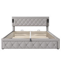 POLSTERBETT 180x200 cm in Grau Leinen mit Downlight & USB-Schnittstelle - Grau, Holz/Textil (180/200cm) - KOMHTOM