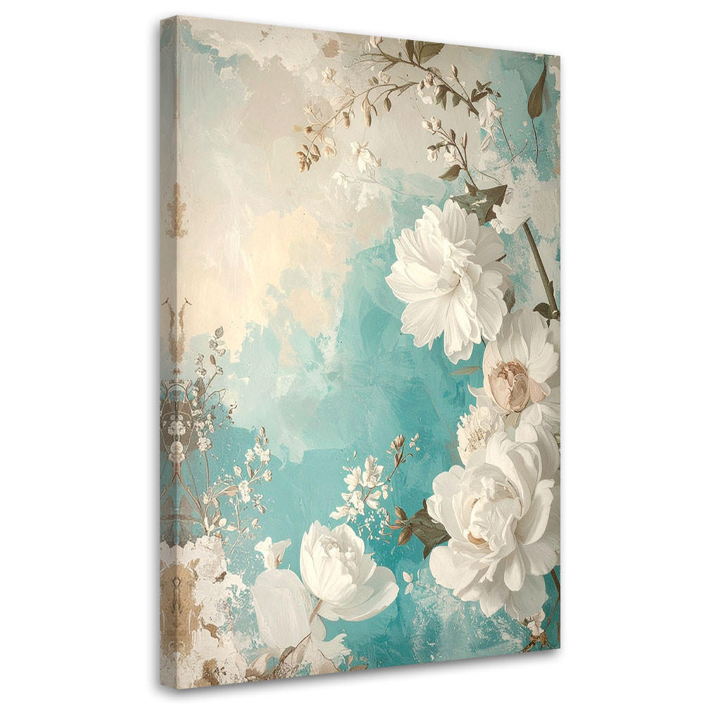 LEINWANDBILD Blumen 80x120cm - Türkis, Textil (80/120cm) - Feeby