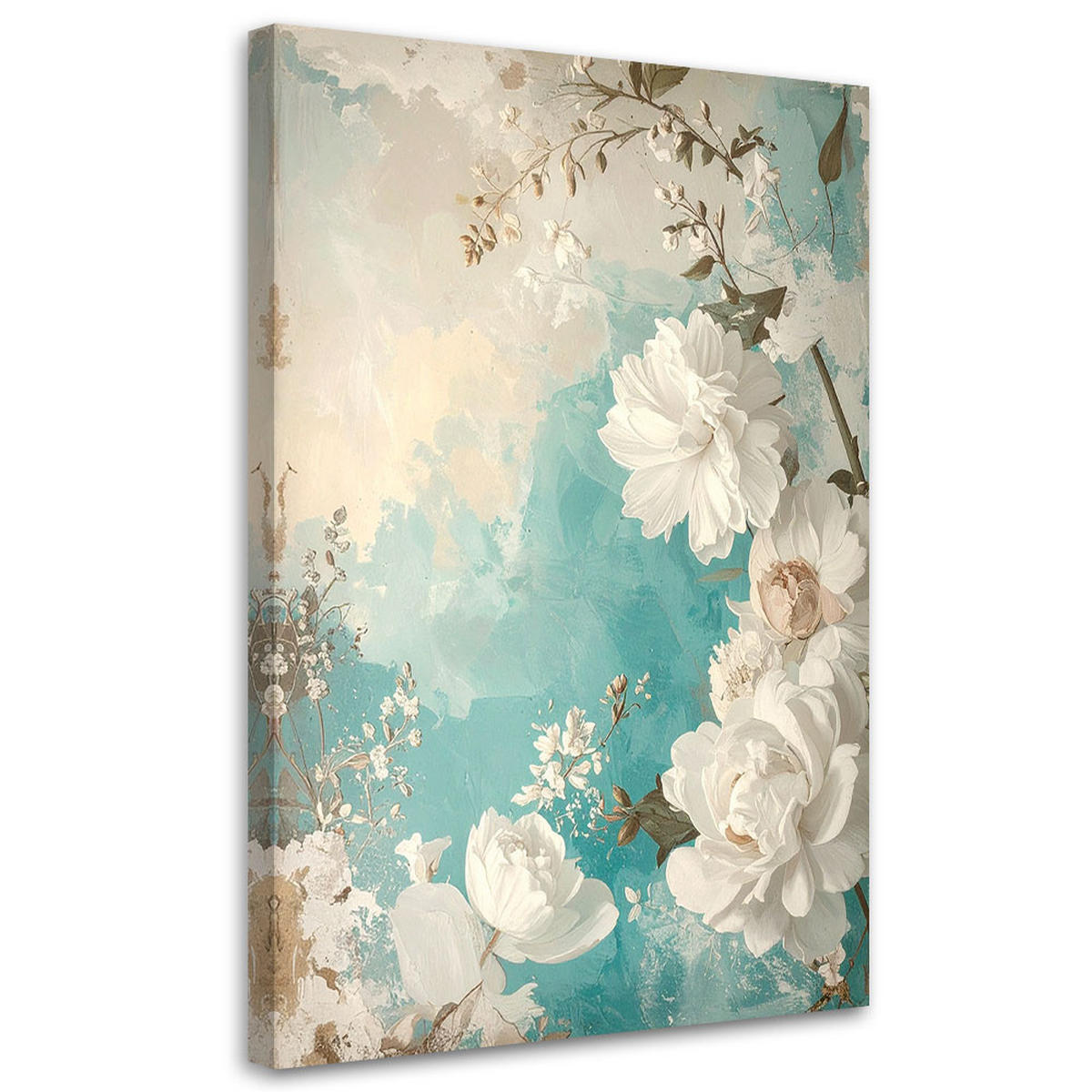 LEINWANDBILD Blumen 80x120cm - Türkis, Textil (80/120cm) - Feeby