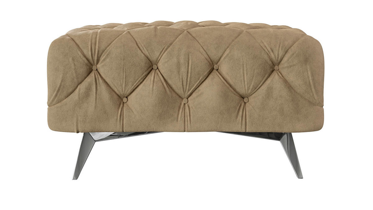 HOCKER Chesterfield Laura Beige Samt - Beige/Silberfarben, Holz/Textil (80/45/80cm) - S-Style Möbel