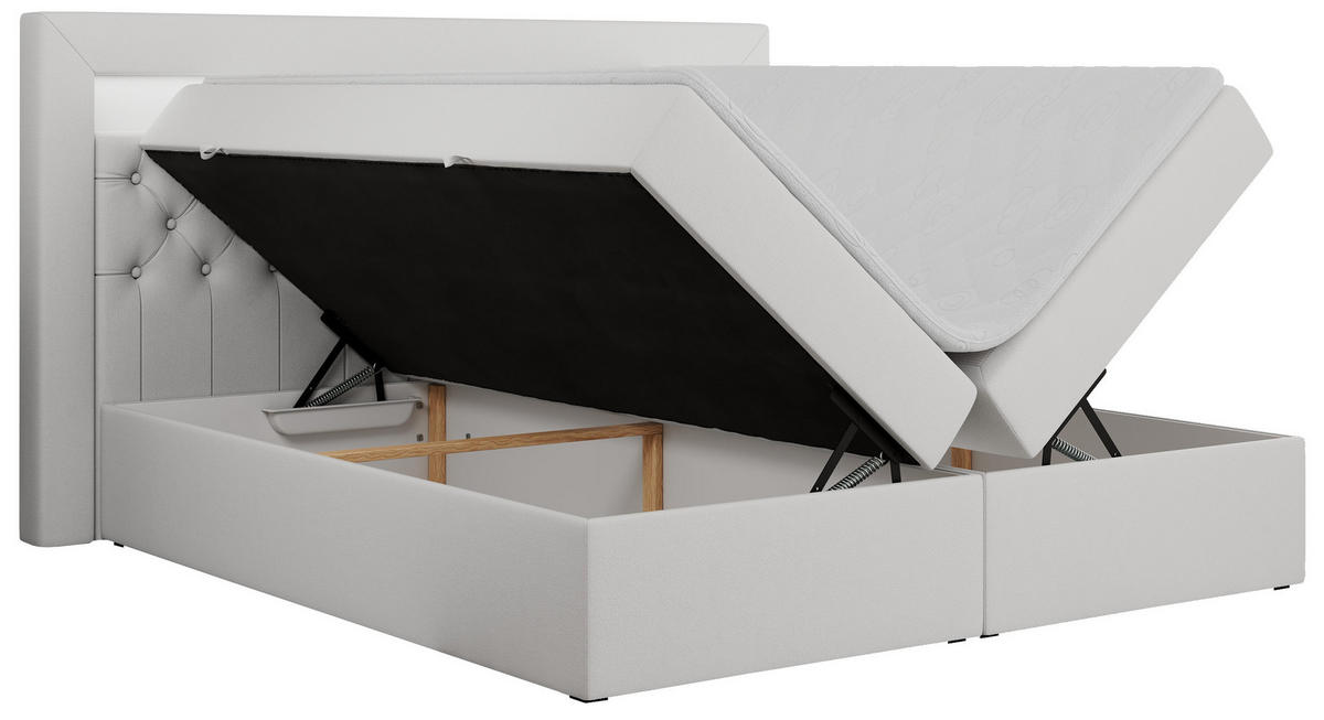 BOXBETT GOLD-6 LED 200/200 Weiß Kunstleder - H3 - Weiß, Holz/Textil (200/200cm) - MKS