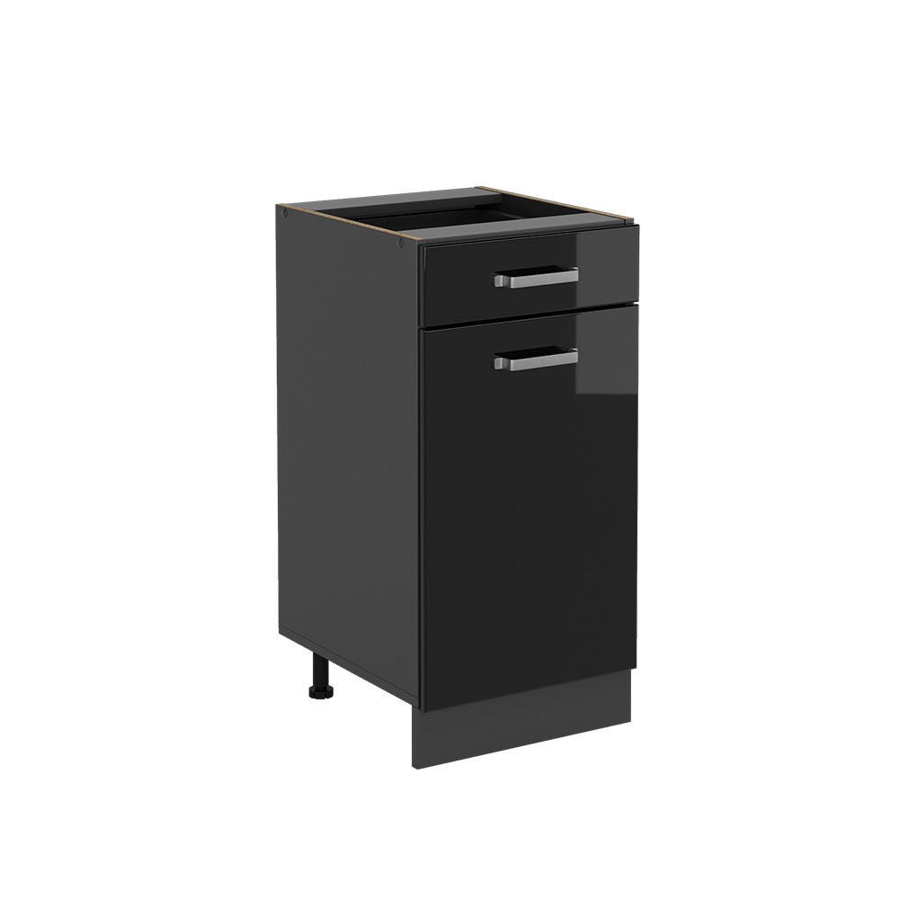 KÜCHENUNTERSCHRANK R-Line Schwarz Hochglanz 40 cm ohne AP - Schwarz Hochglanz/Anthrazit, Holzwerkstoff (40/81.6/46cm) - Vicco