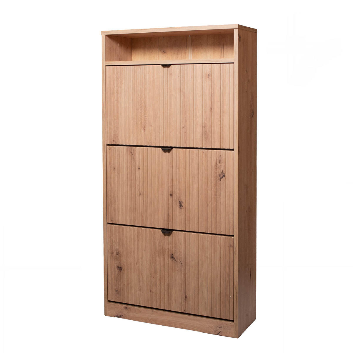 SCHUHSCHRANK Mia, Eiche Artisan mit schwarzem Griff - Schwarz/Eiche Artisan, Holzwerkstoff (60/125/24cm) - Bettso