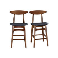 BARHOCKER Vintage Nussbaum PU Schwarz 65 cm 2er-Set WALFORD - Walnussfarben, Holz (51/98/52cm) - Miliboo