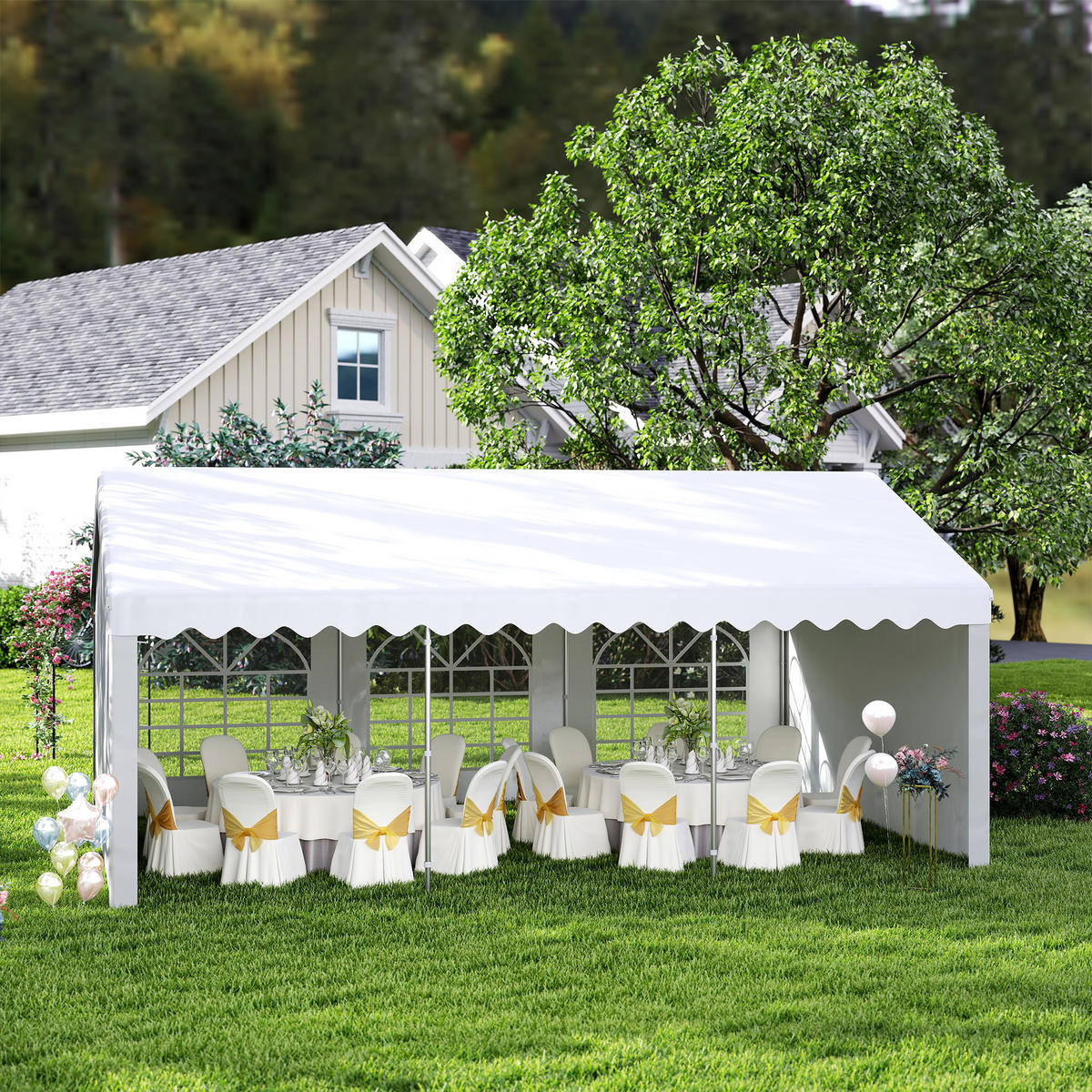 PAVILLON DE-12575 6x4 m mit 8 Fenstern Weiß - Weiß, Kunststoff (400/280/600cm) - ComfortXL