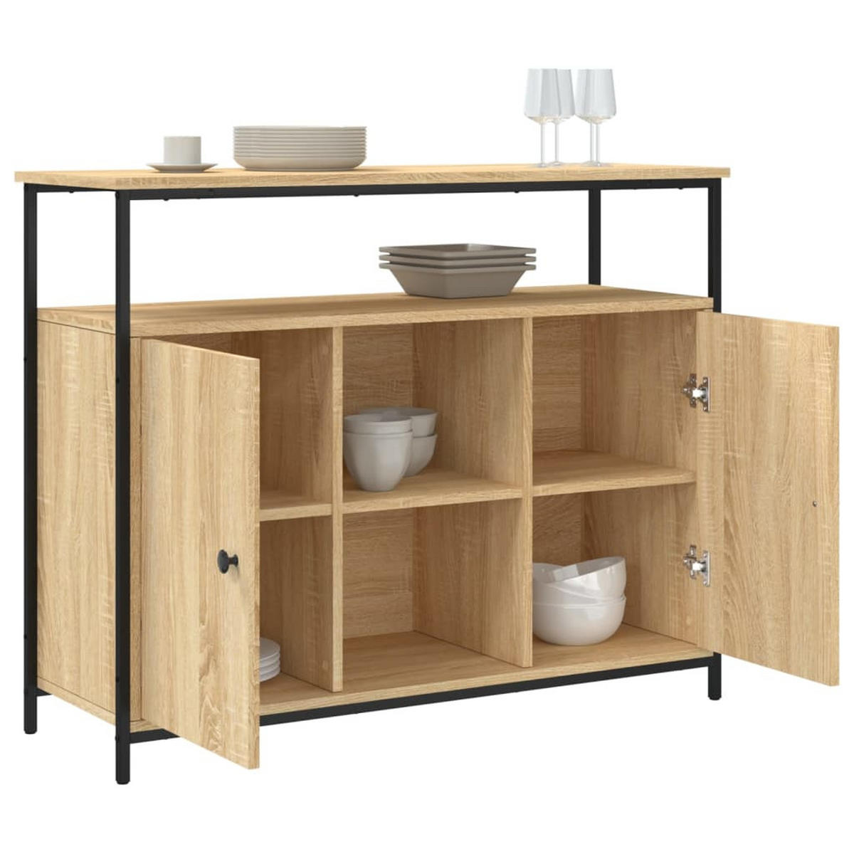 SIDEBOARD mit 2 Türen, 3 Fächern 100/35/80 cm aus Holzwerkstoff Sonoma-Eiche Dekor - Sonoma Eiche, Holz (100/80/35cm) - vidaXL