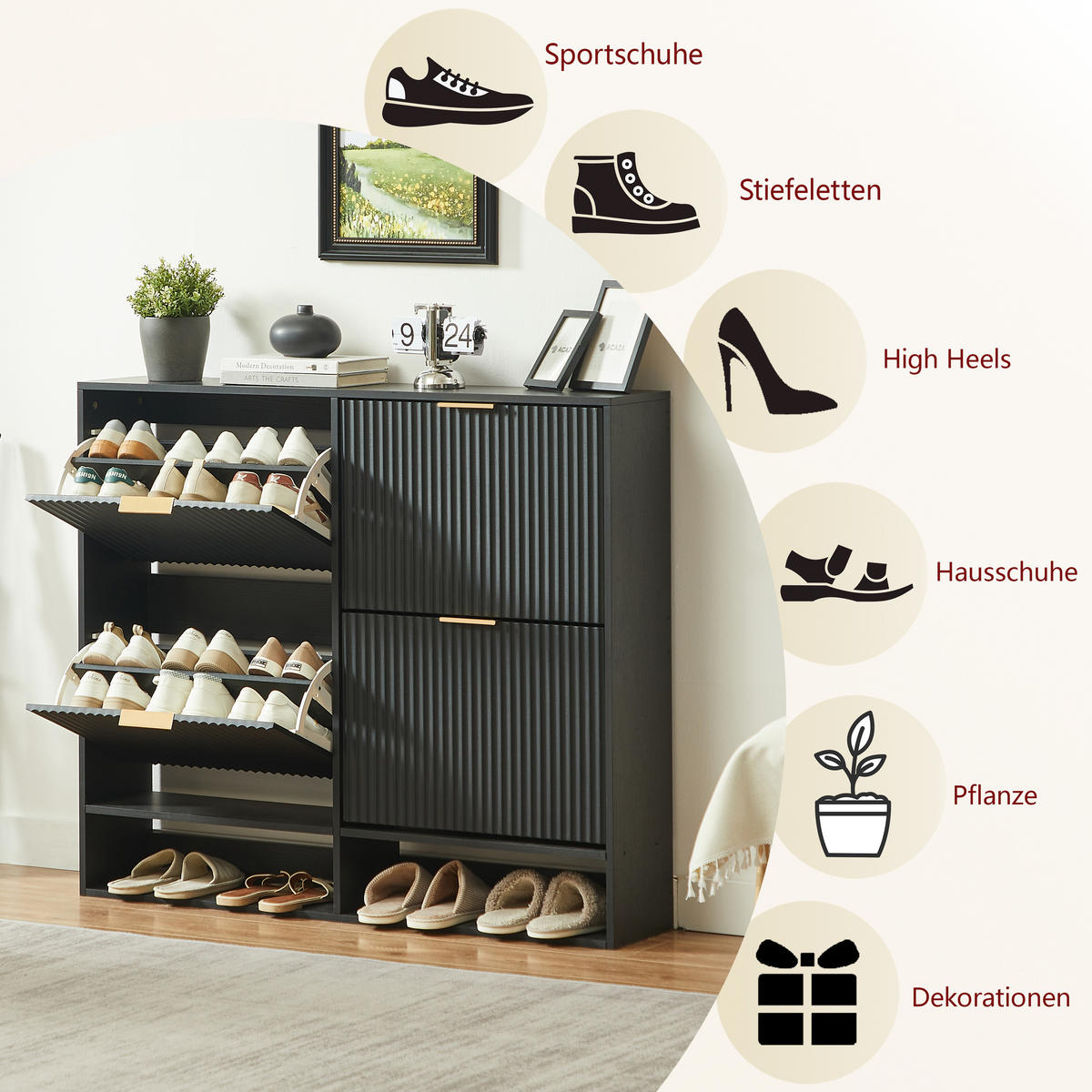 SCHUHSCHRANK Schwarz 120/24/102 cm - Schwarz, Holzwerkstoff (120/102/24cm) - PANGIVO
