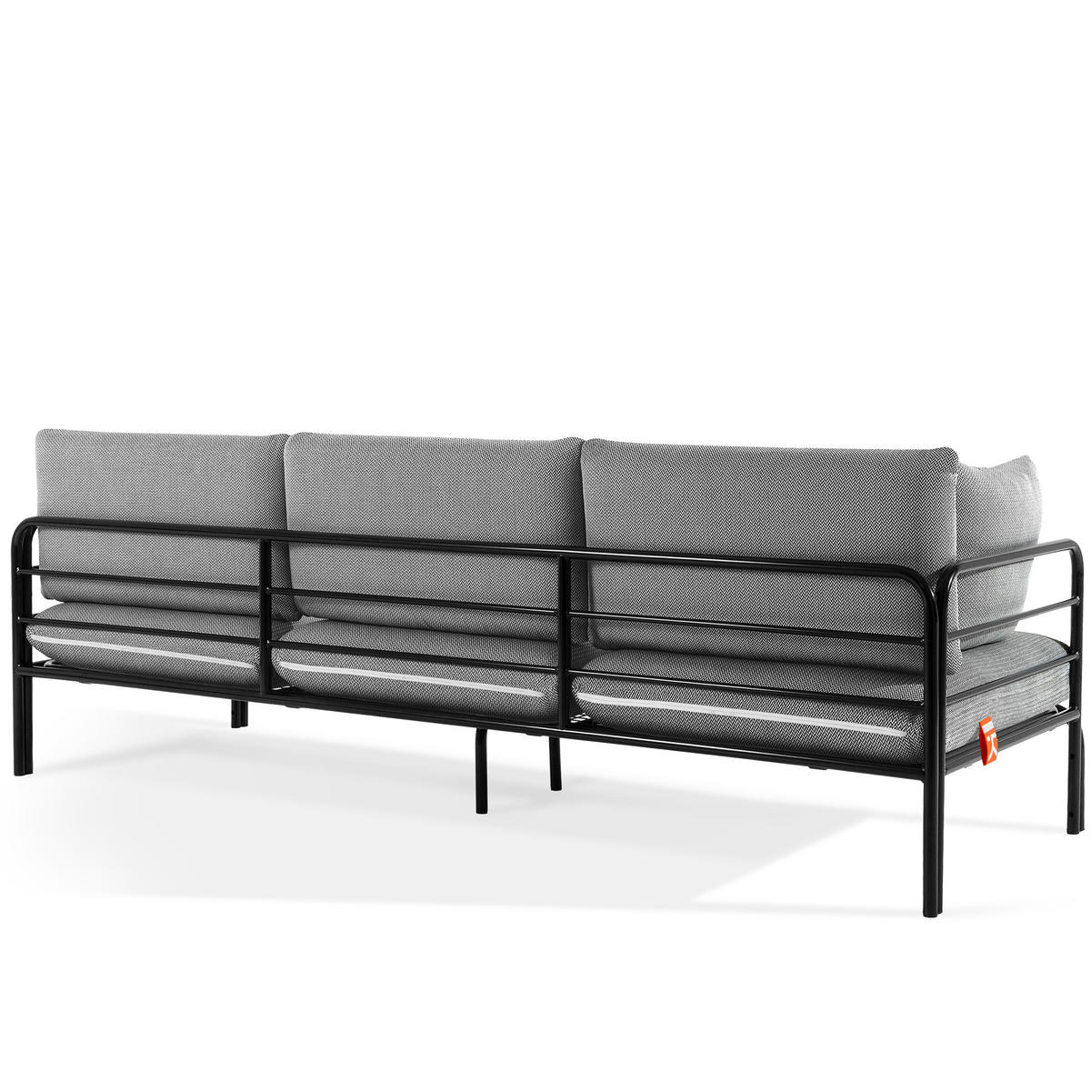 GARTENMÖBELSET RAMBE 4-tlg. 1x Tisch 2x Sessel 1x Sofa 3-Sitzer, mit Auflage, Stahlrahmen, LOFT-STIL, Anthrazit - Anthrazit/Schwarz, Glas/Textil - KONSIMO®