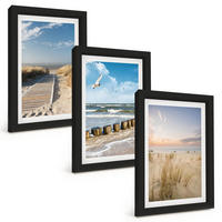 BILDER SET 3er Set - 20x30 cm Schwarzer Rahmen - Strand, Sand, Wellen, Himmel, Vögel - Schwarz, Kunststoff (20/30cm) - TULUP