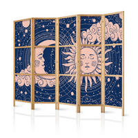PARAVENT Japanischer 5-tlg 225x172 cm Sonne Mond Wolken - Multicolor, Holz/Textil (225/172/3cm) - Muralo