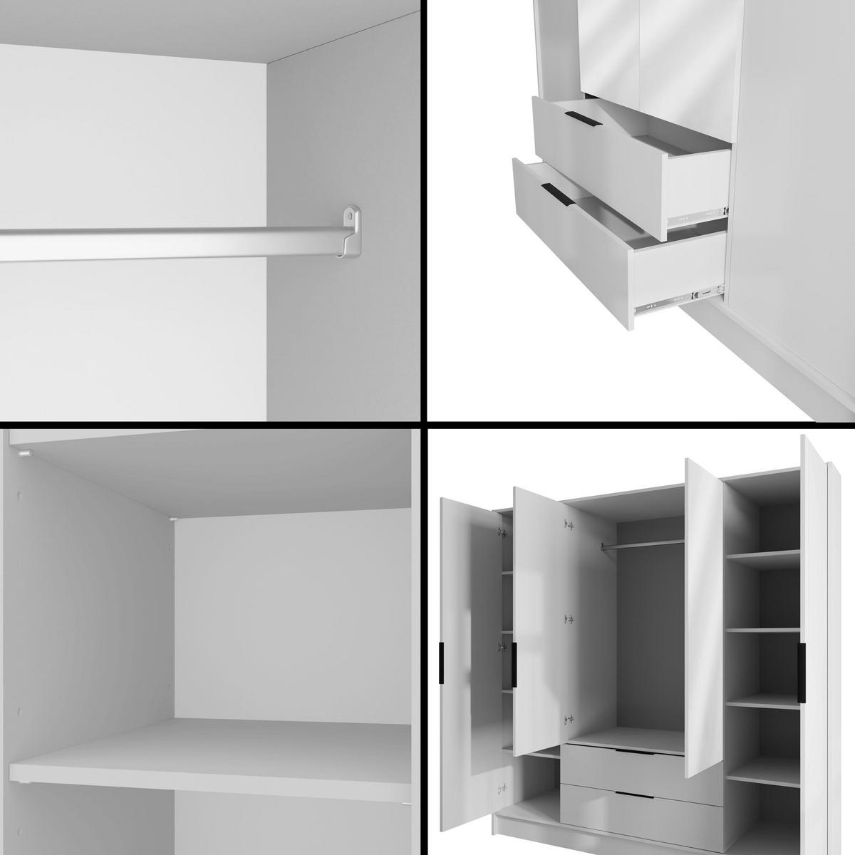 KLEIDERSCHRANK mit Spiegel und Flügeltüren KOLIN 200x200cm Weiß/Weiß - Weiß, Holzwerkstoff (200/200/51cm) - ALTDECOR