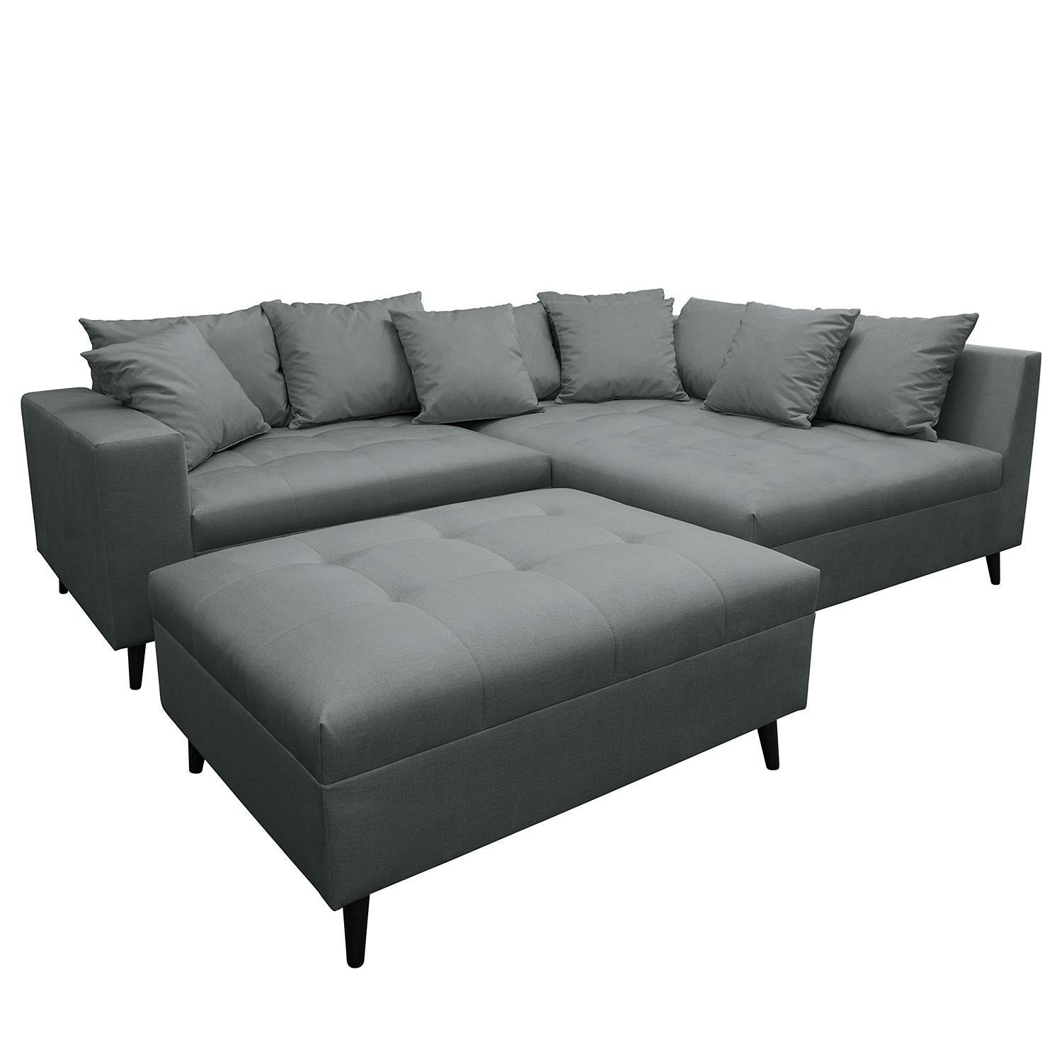 ECKSOFA mit Hocker - Anthrazit, Holz/Birkenholz (247/174cm) - home24