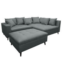 ECKSOFA mit Hocker - Anthrazit, Holz/Birkenholz (247/174cm) - home24