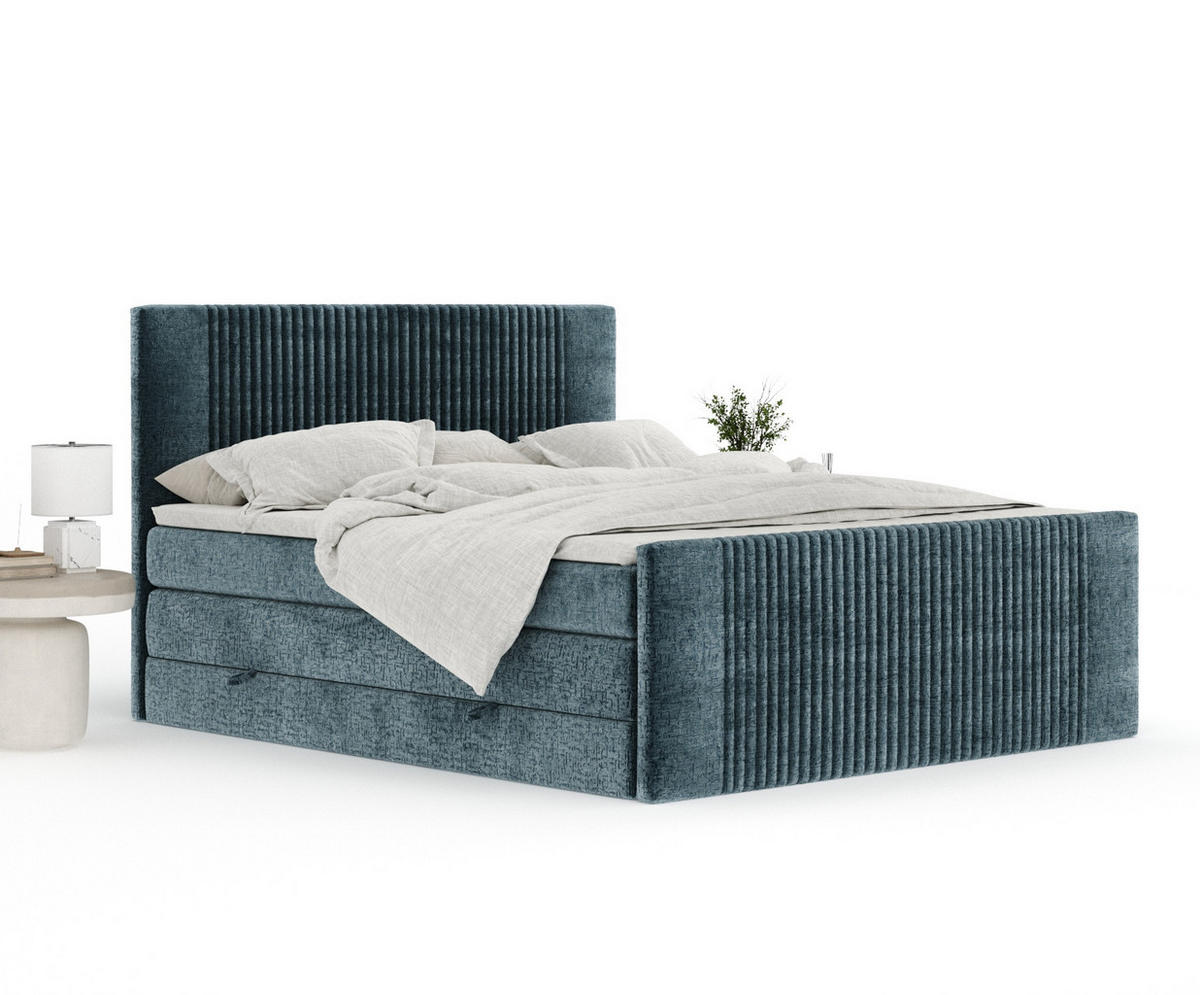 BOXSPRINGBETT Bergamo Blau 200/200 cm - Blau/Schwarz, Holz/Holzwerkstoff (200/200cm) - Maison de Reve