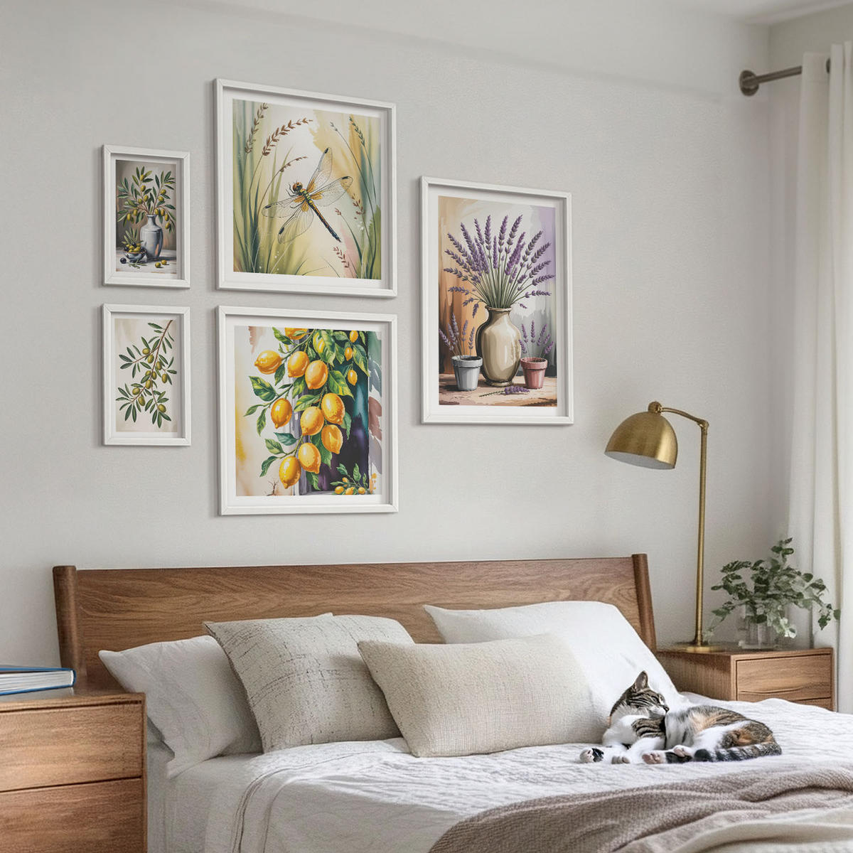 BILDER SET 5er Set - 50x50 cm & 20x30 cm & 40x60 cm Weißer Rahmen - Lavendelblüten und Architektur - Weiß, Kunststoff (40/60cm) - TULUP