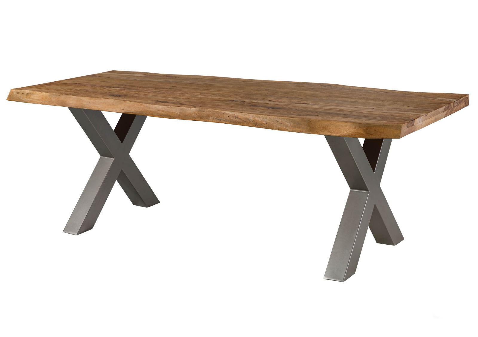 BAUMTISCH Sheesham 240x100x77 natur gebeizt / X-Beine silber matt FREEFORM 5 - Naturfarben, Holz (240/100/77cm) - Massivmoebel24