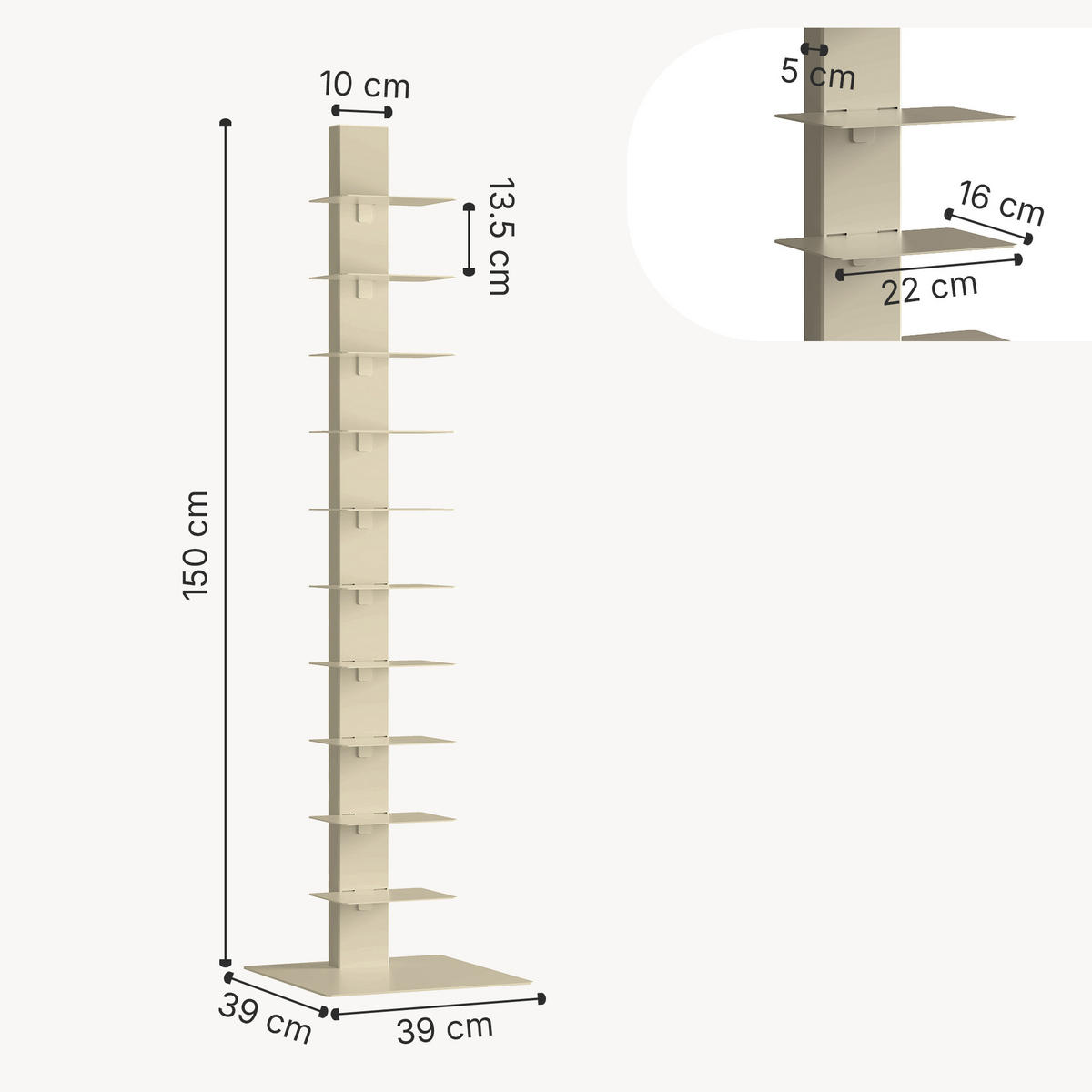 KNIHOVNA Eksjö - béžová, kov (39/150/39cm) - [en.casa]