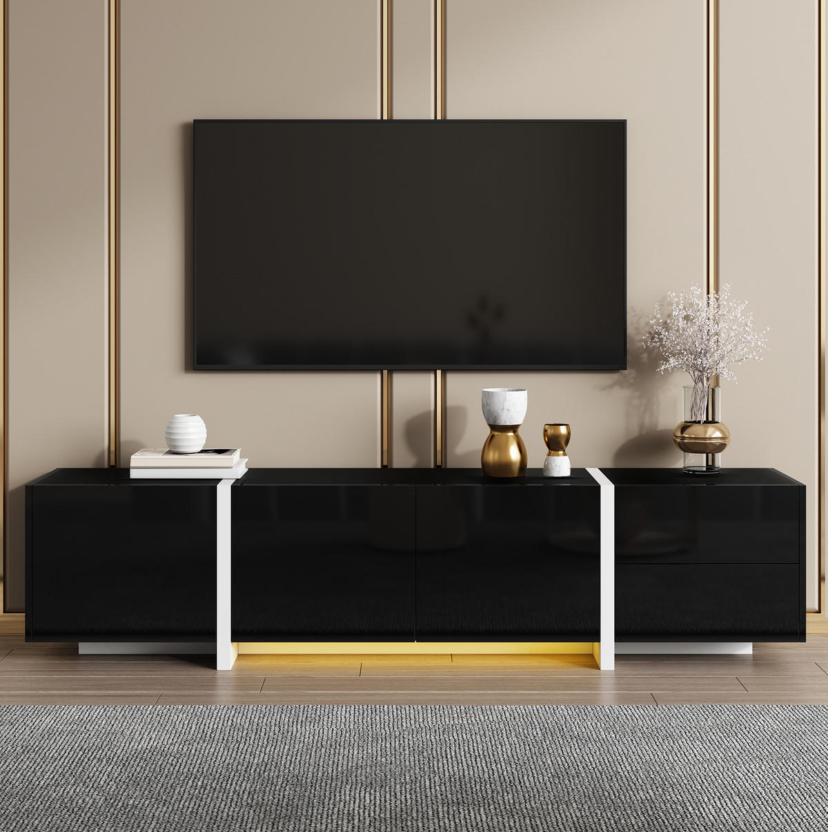 TV-SCHRANK in Schwarz/Weiß Hochglanz mit 3 Türen und Schublade 170/30/39 cm - Schwarz, Holzwerkstoff (170/39/30cm) - Redom