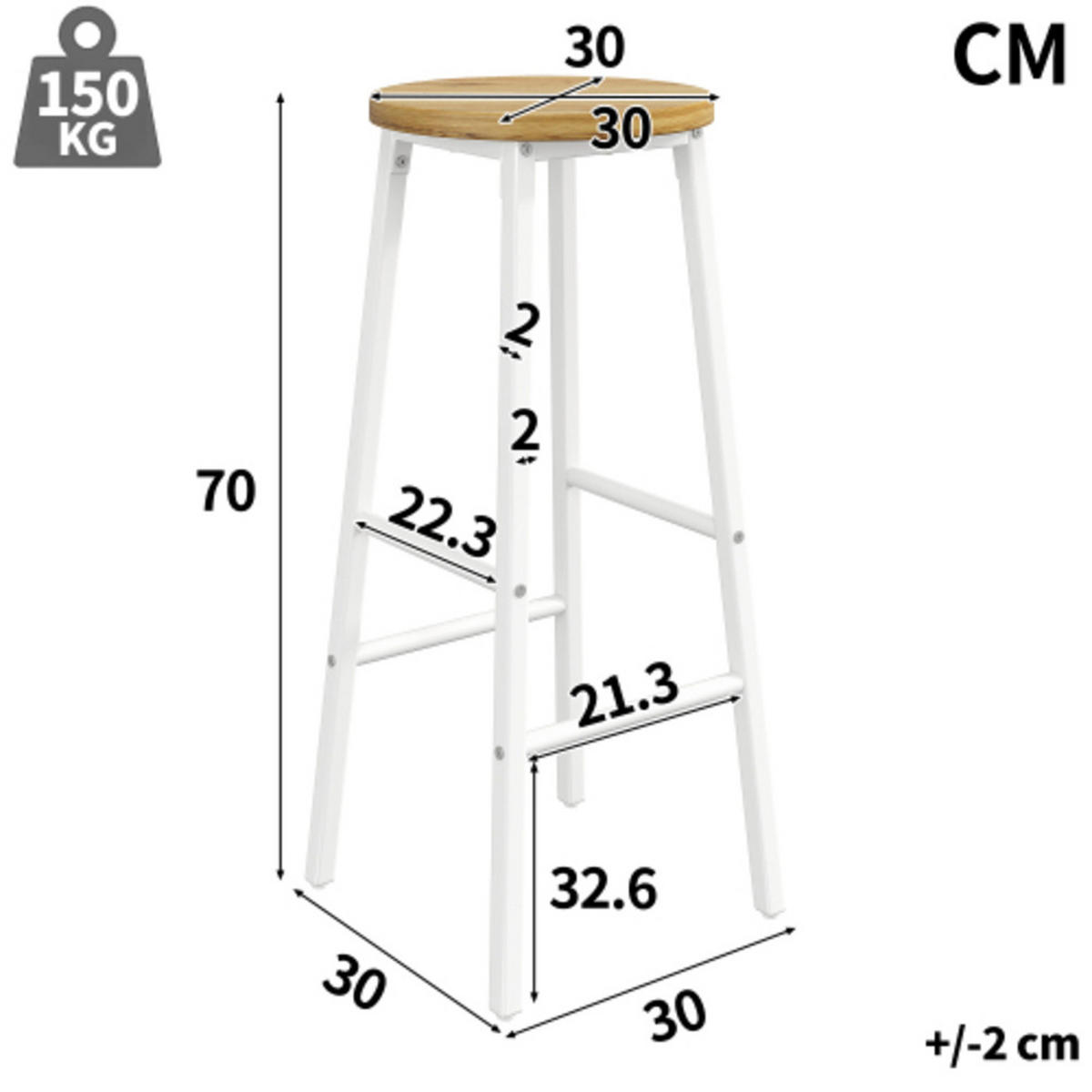 KÜCHENINSEL-SET 138-204×39×105 cm mit 2 Barhockern aus MDF und Metall, weiß mit Holzoptik - Weiß, Holzwerkstoff (204/105/39cm) - Luhomfu
