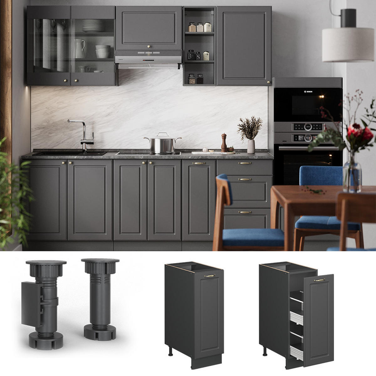 LÉKÁRNIČKOVÁ SKŘÍŇKA Fame-Line Anthrazit-Gold Landhaus - antracitová, kompozitní dřevo (30/82/60cm) - Vicco