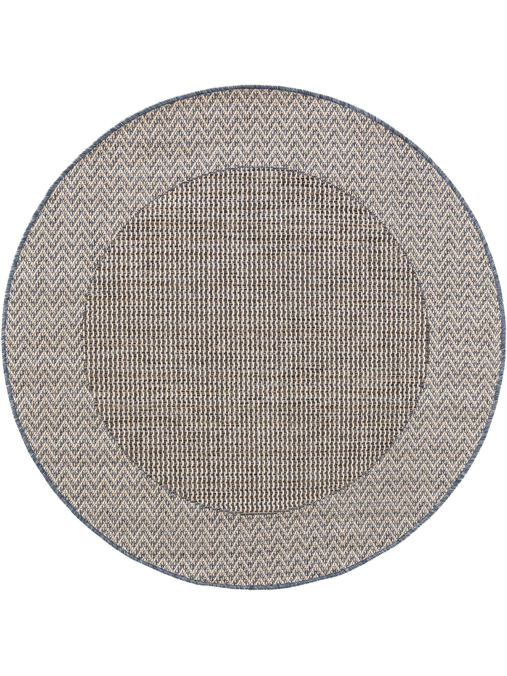 Outdoorteppich rund River Beige/Blau ø 130 cm rund - Beige, Textil (130/130cm) - benuta Nest