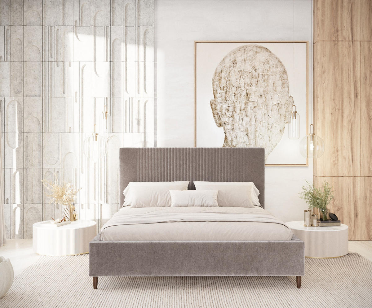 POLSTERBETT Etero Beige 140/200 cm im Chenille-Stoff - Wengefarben/Beige, Holz/Holzwerkstoff (140/200cm) - Maison de Reve