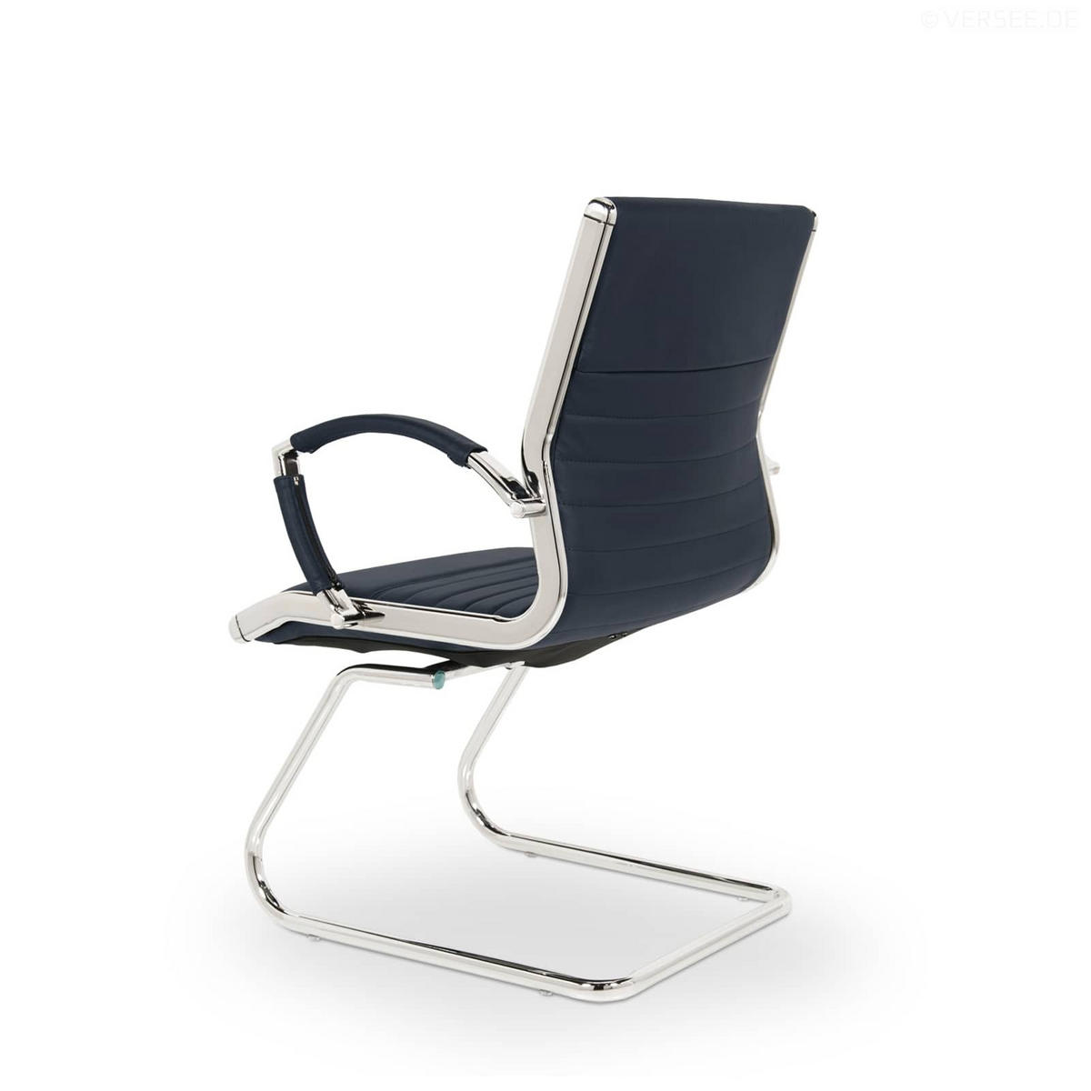 BESUCHERSTUHL Montreal Echtleder Dunkelblau – ergonomisch, 150 kg belastbar - Dunkelblau, Leder/Metall (60/95/60cm) - Versee