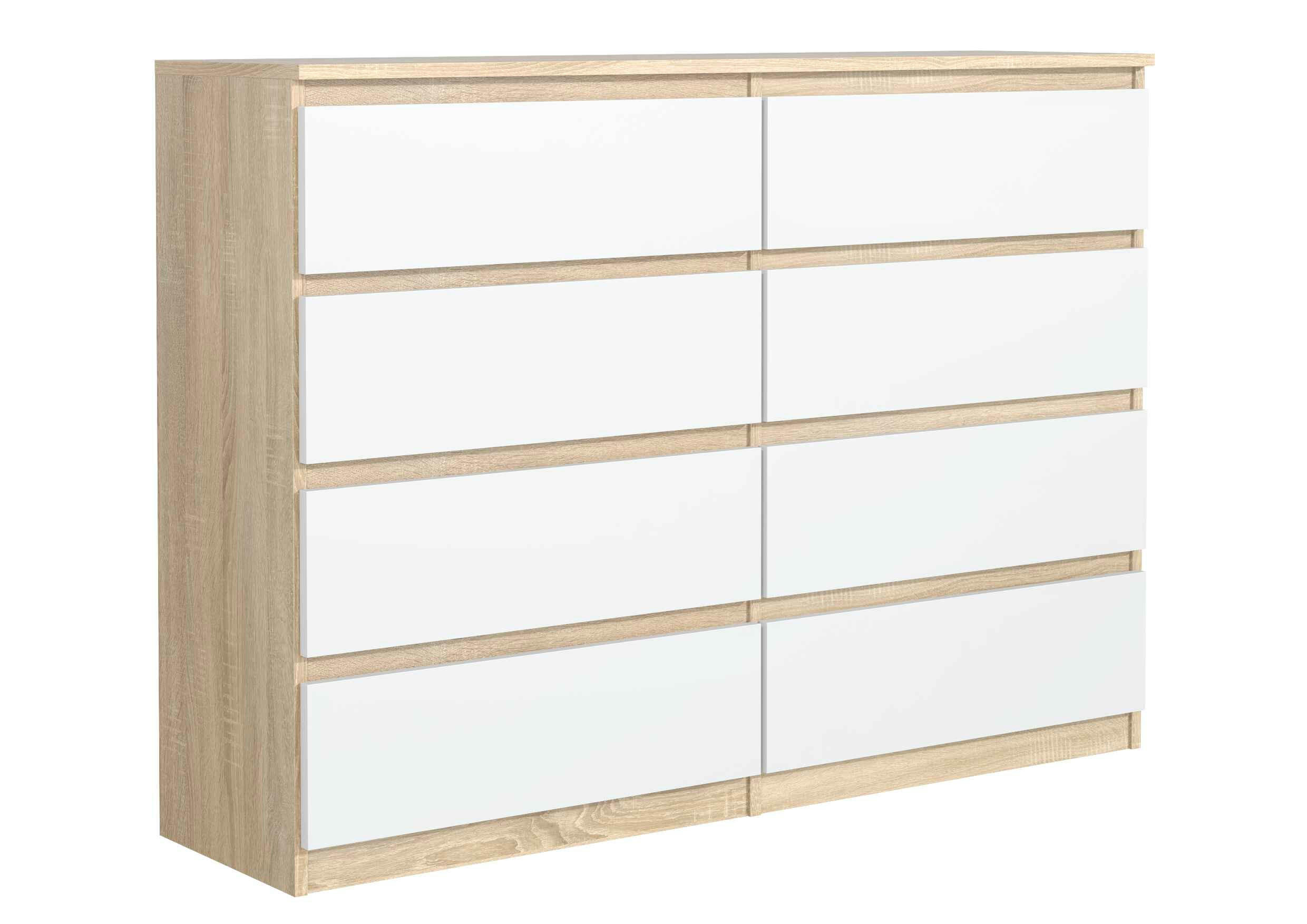 KOMMODE NUDO 120/101,5/39cm mit 8 Schubladen Türen Sonoma Eiche - Weiß/Sonoma Eiche, Holzwerkstoff (120/101.5/39cm) - MASSENO