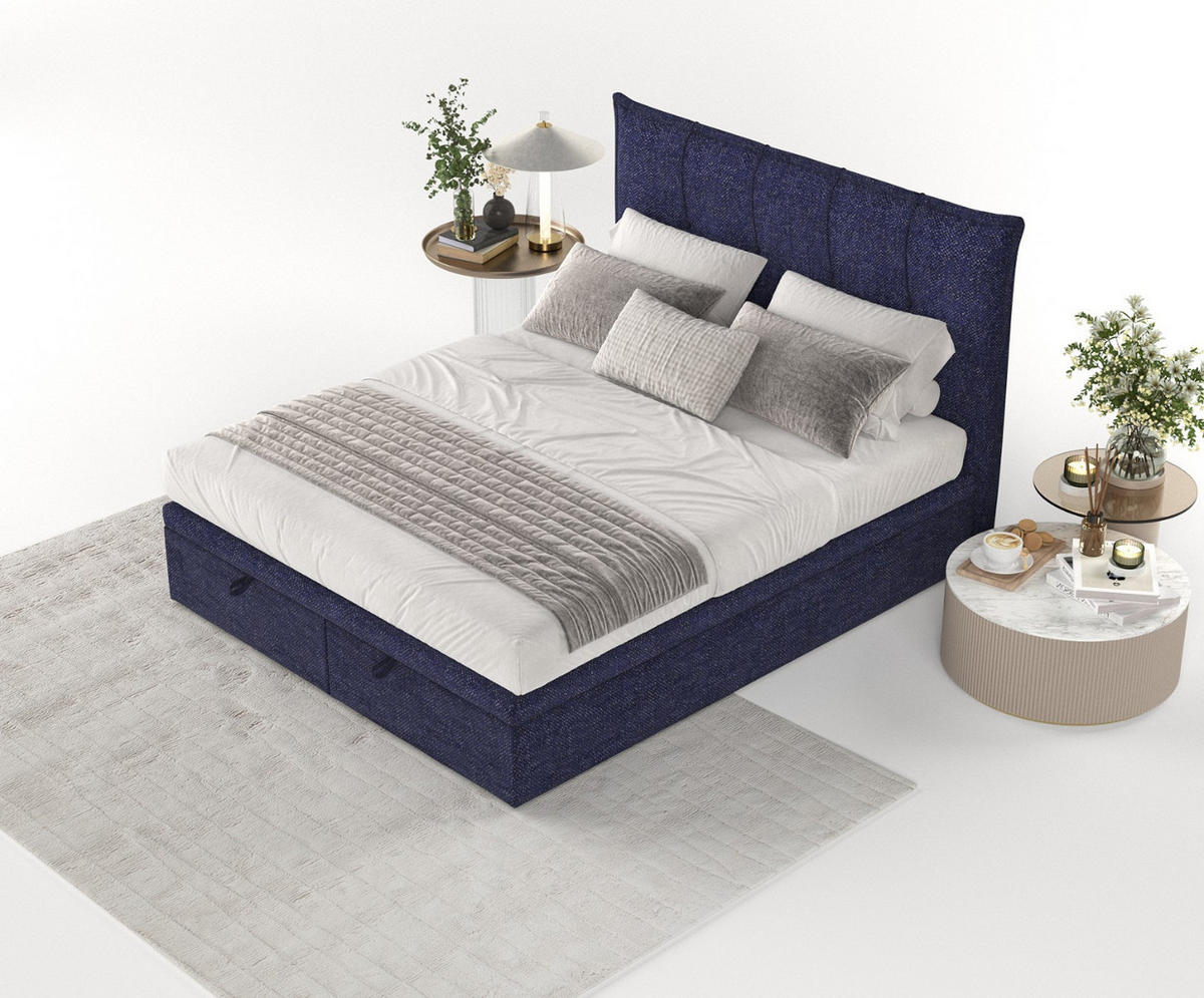 POLSTERBETT Liano mit Stauraum 120/200 cm Marineblau im Alta Stoff - Schwarz/Dunkelblau, Holz/Holzwerkstoff (120/200cm) - AltaBeds
