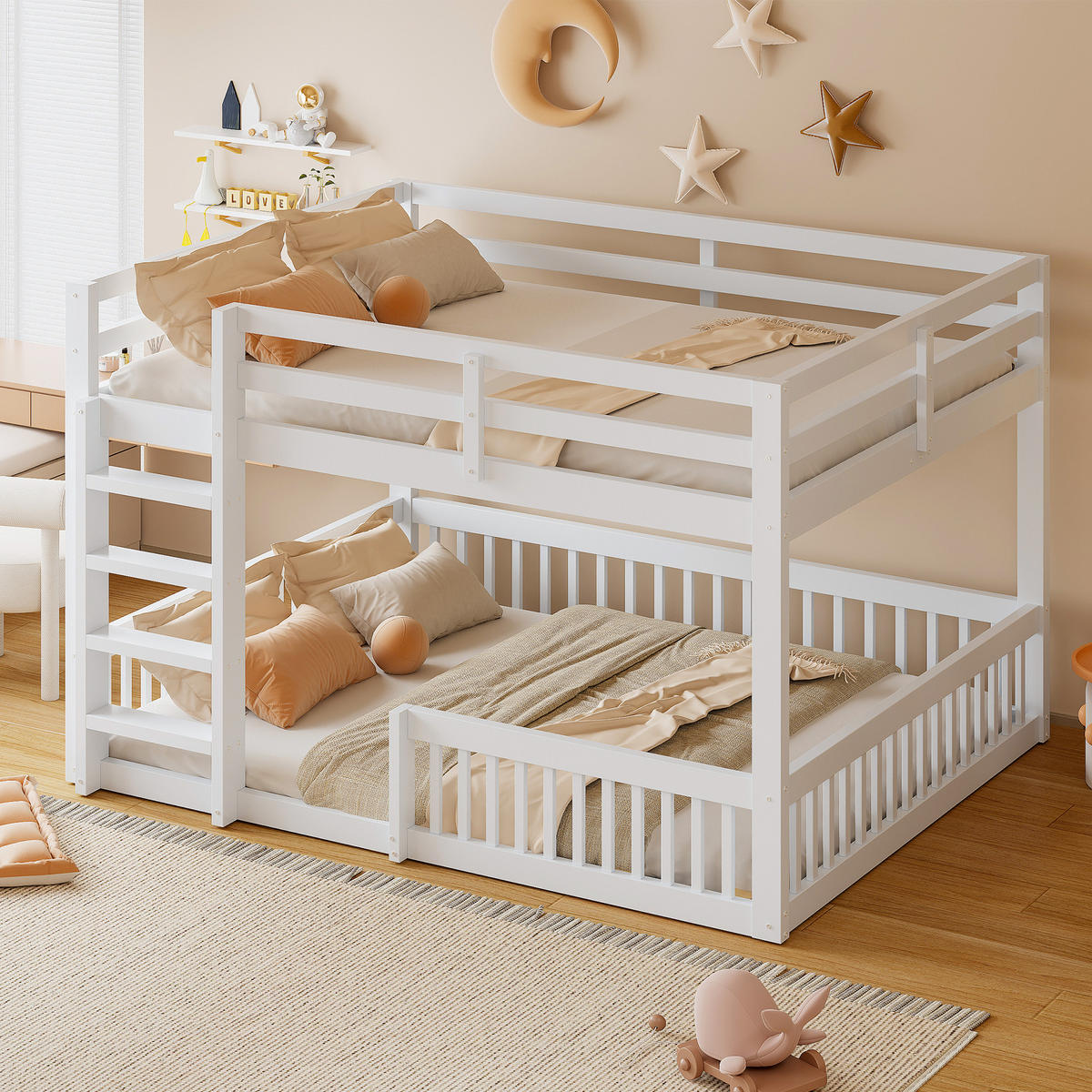 ETAGENBETT 160/200 cm in Weiß mit Schutzgittern und Massivholzkonstruktion - Weiß, Holzwerkstoff - STILVORA