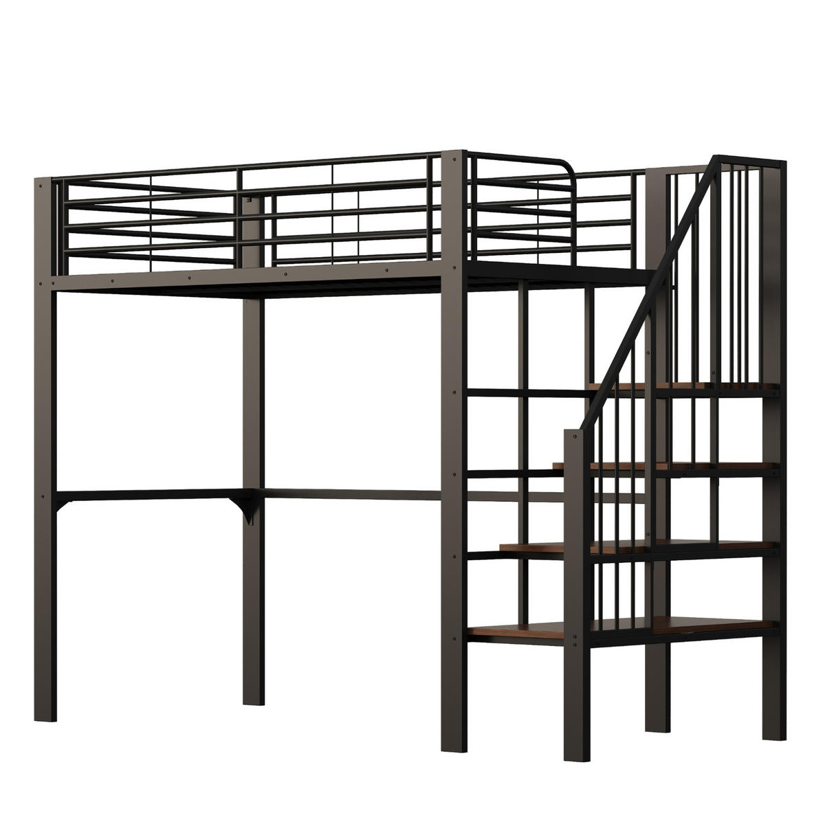 HOCHBETT 90/200 cm in Schwarz aus Metall-Holzwerkstoff – mit Treppe und Stauraum - Schwarz, Metall (90/200cm) - BEAOK