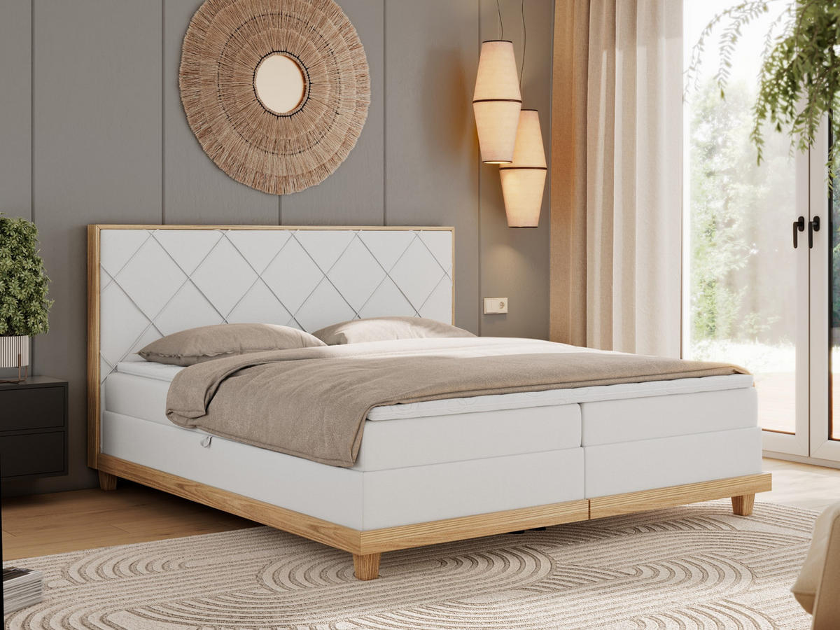 BOXBETT CAICOS 180/200 - Weiß Kunstleder - H4 - Weiß, Holz/Textil (180/200cm) - MKS