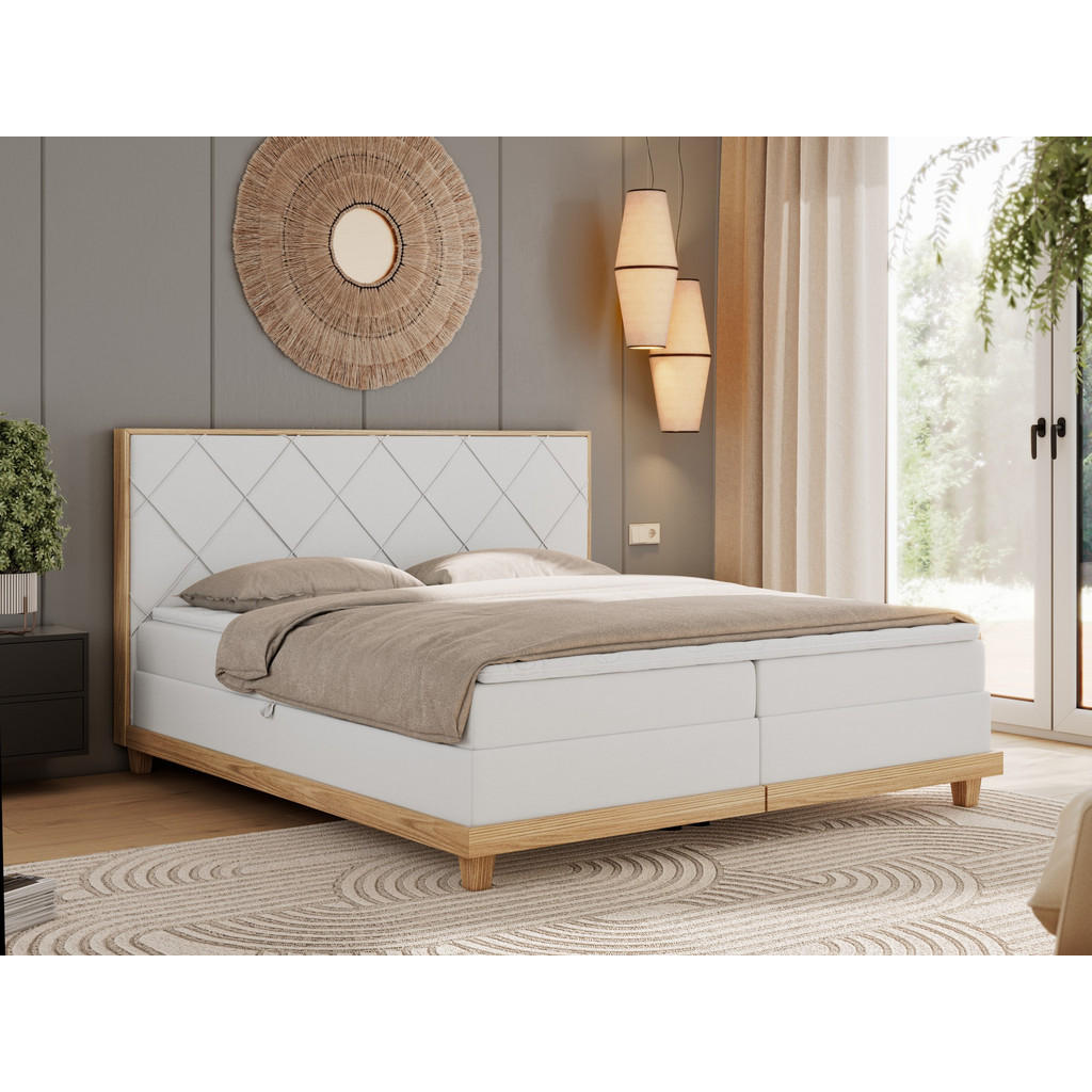 Thumbnail - MKS Boxbett, Weiß, Textil, 2-Sitzer, H4, Rechteckig, 140x200 cm, Oeko-Tex®, Schlafzimmer, Betten, Boxspringbetten