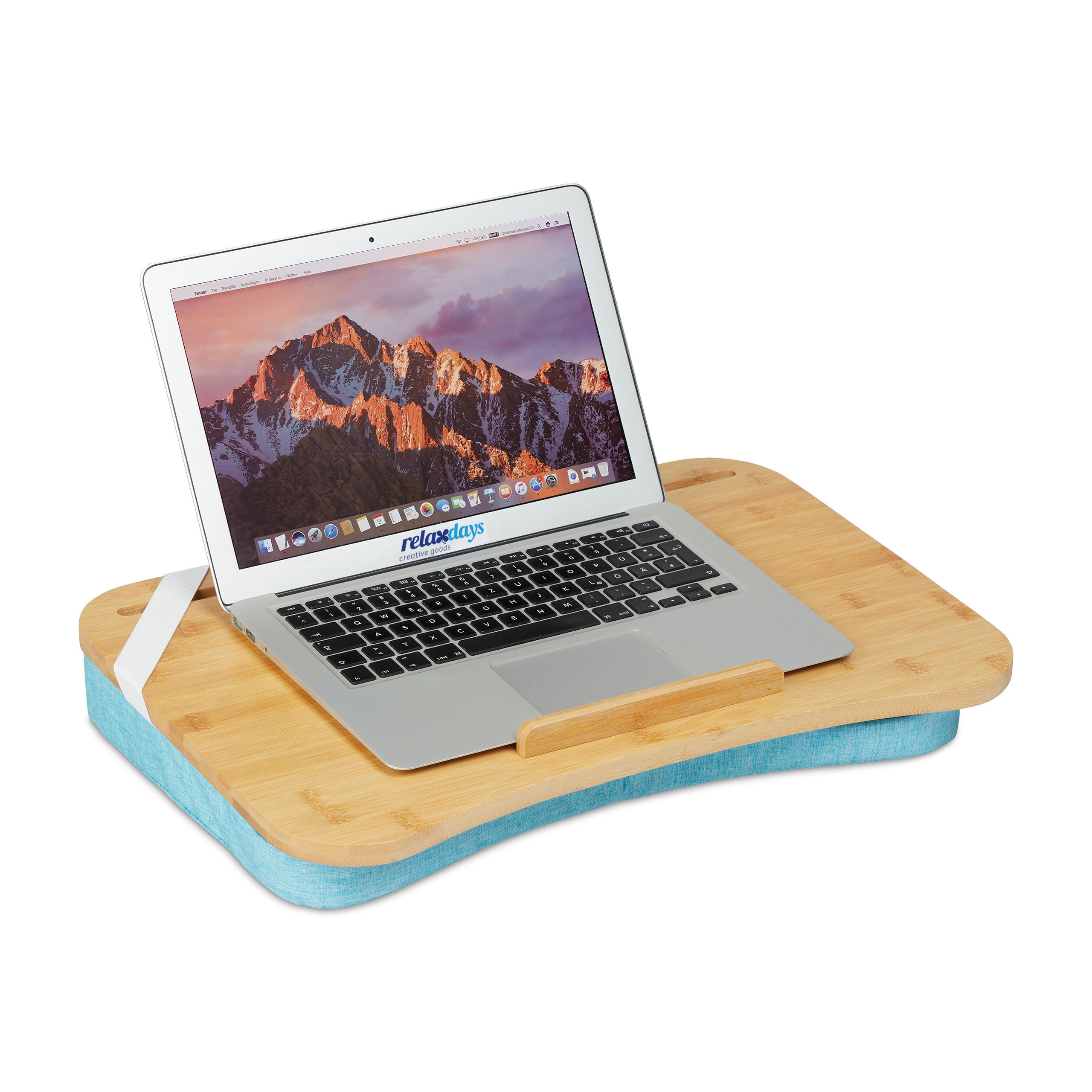 LAPTOPKISSEN Natur Blau Bambus 8x51x36 cm - Multicolor, Holz/Textil (36/51/8cm) - Relaxdays