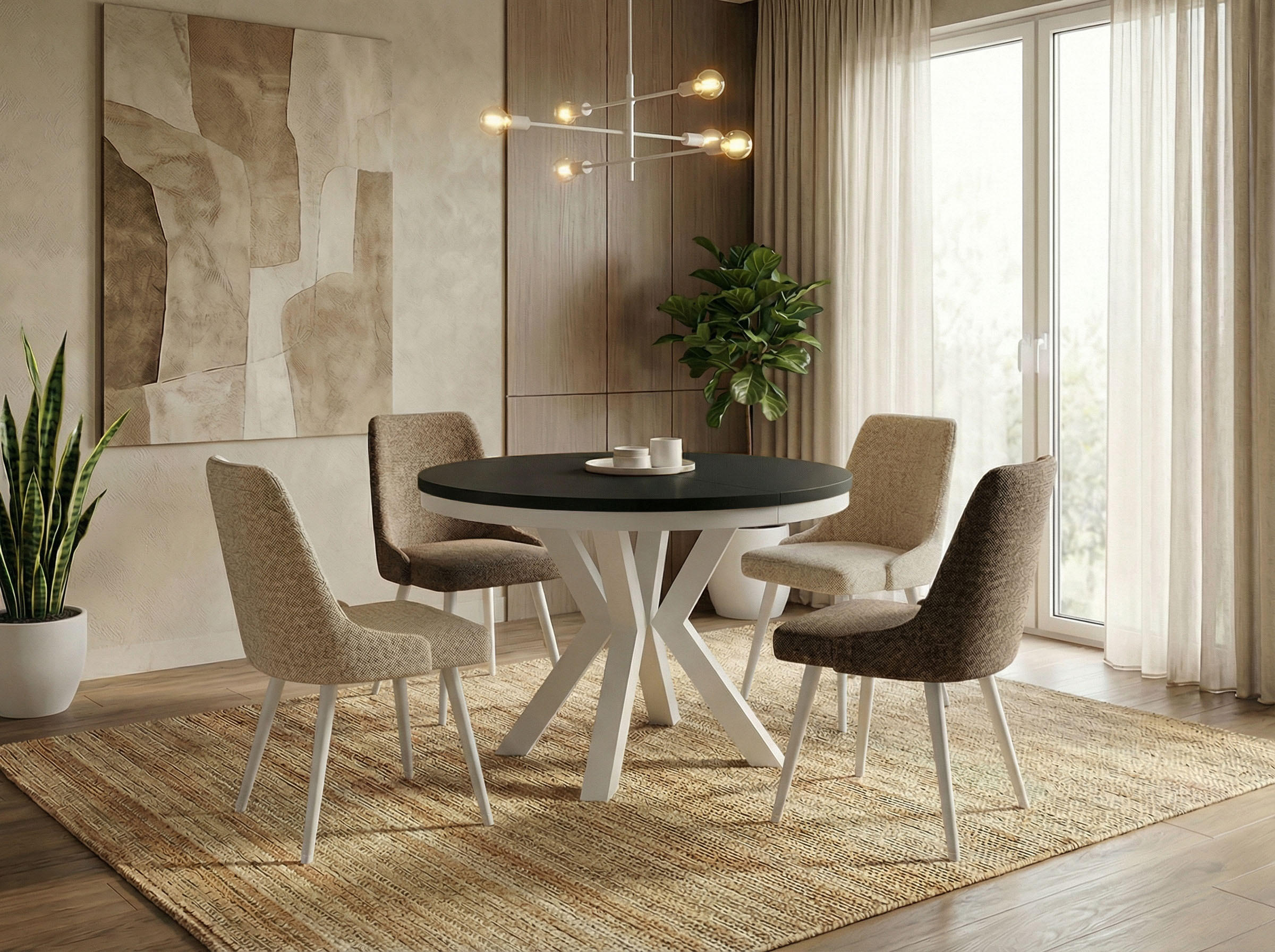 ESSTISCH Clara Weiß runder ausziehbarer, Schwarz 120-200/120/76 cm - Schwarz/Weiß, Holzwerkstoff/Metall (120/120/76cm) - WFL GROUP