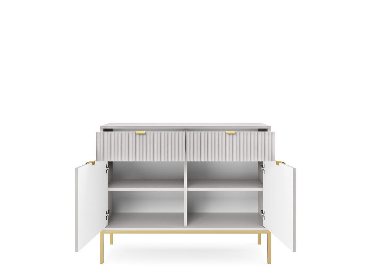 KOMMODE NOVA, Geriffelte Front, 2-Türen, 2-Schubladen 104x39x83 cm, Grau - Goldfarben/Graphitfarben, Holzwerkstoff/Kunststoff (104/83/39cm) - DomoHome