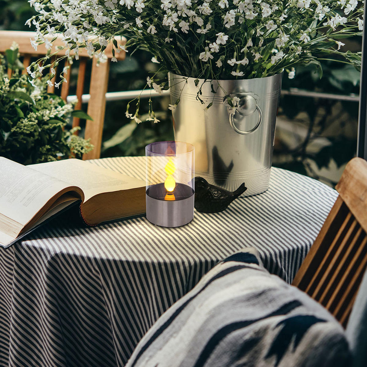 LED AUSSENLEUCHTE Edelstahl Silber Feuereffekt 4er Set - Silberfarben, Metall (7.5/7.5/11cm) - Globo Lighting