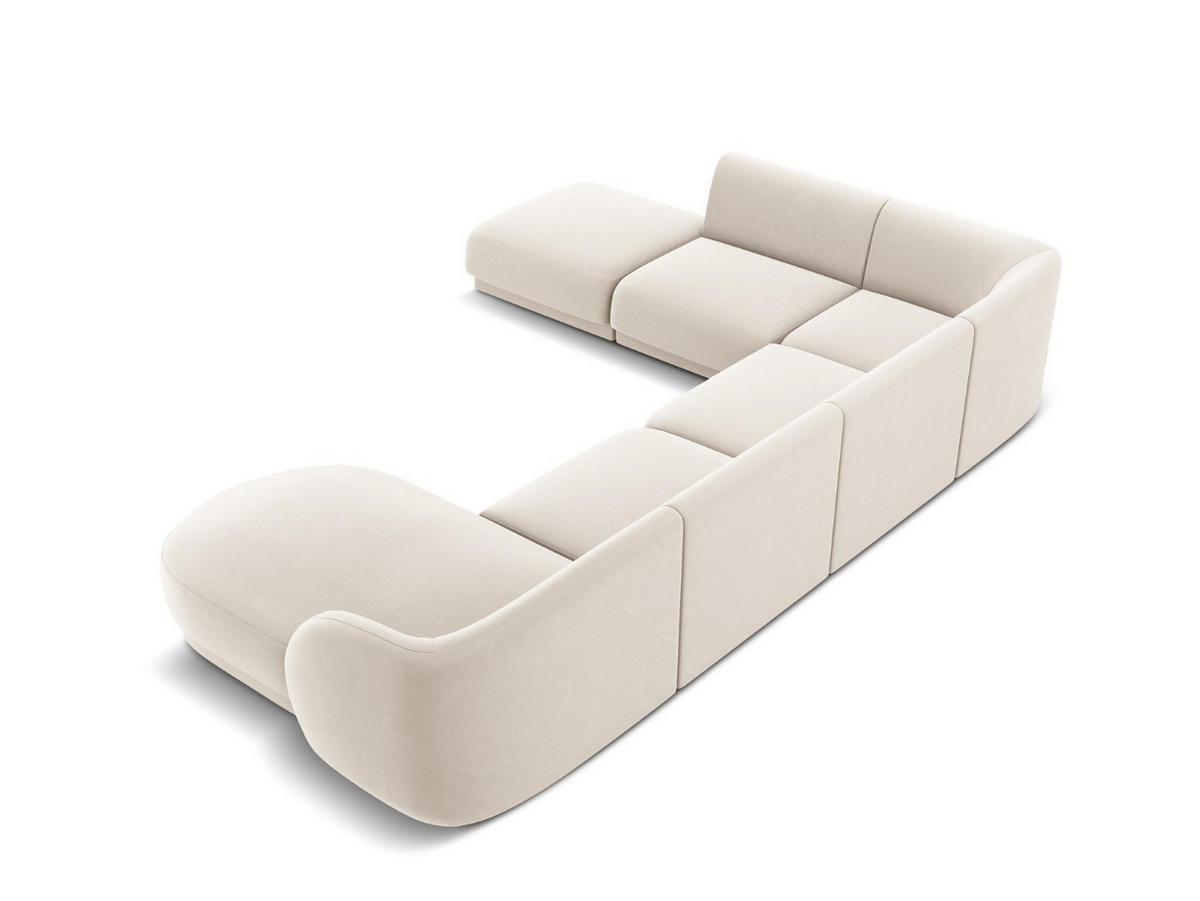 PANORAMASOFA links Miley aus Samt leichtes beige 6 Sitzplätze - Beige, Textil (255/70/330cm) - Micadoni