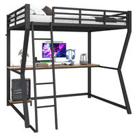 HOCHBETT 140/200 cm Schwarz mit LED-Leuchten und Schreibtisch - Schwarz, Metall (140/200cm) - OKWISH