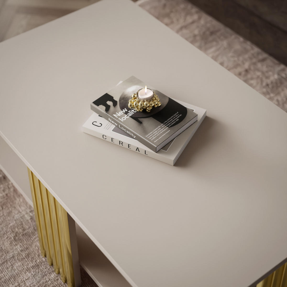 COUCHTISCH SAPHIRA GOLD mit Ablageboden, Kaschmir Matt - Kaschmir, Holzwerkstoff (60/100/40cm) - Lookway