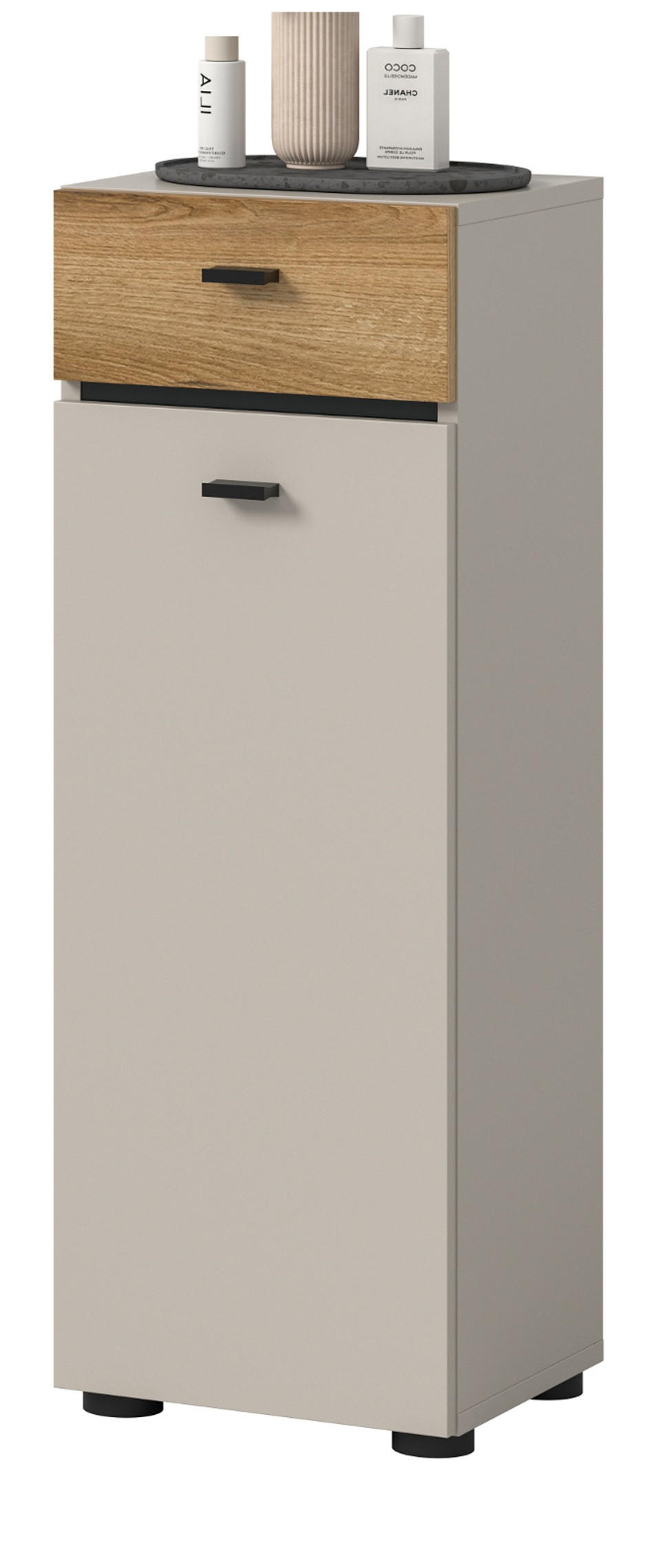 BADKOMMODE Kaschmir, Evoke Eiche 32 cm, Midischrank mit wechselbarem Türanschlag - Kaschmir/Eichefarben, Holzwerkstoff/Kunststoff (32/91/30cm) - Inn.Furn