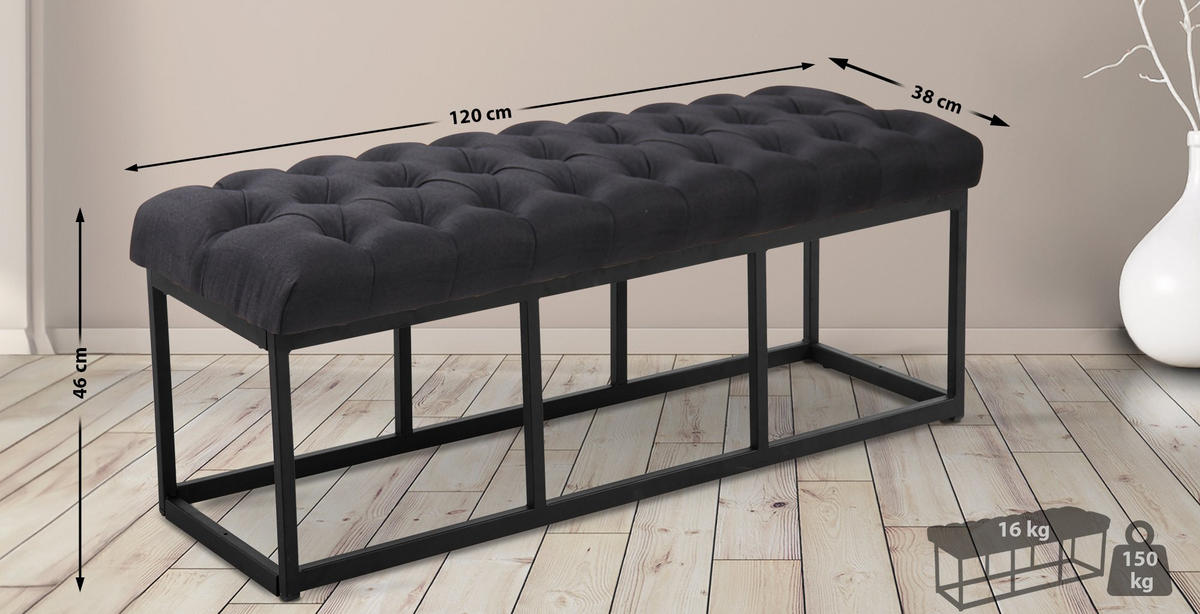 SITZBANK Mexico Stoff Schwarz - Schwarz, Textil (120/46/38cm) - DELUKE