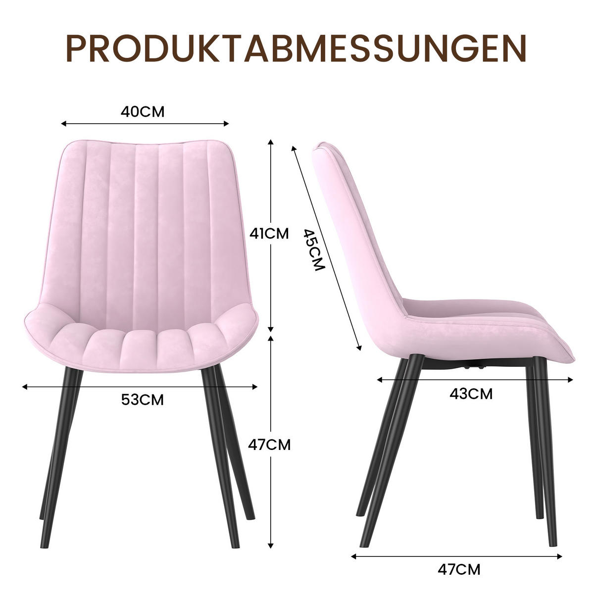 STUHL-SET 6 Stück aus Samt in Modernem Stil-YZ1 - Pink, Textil (53/88/62.5cm) - HOMAVO