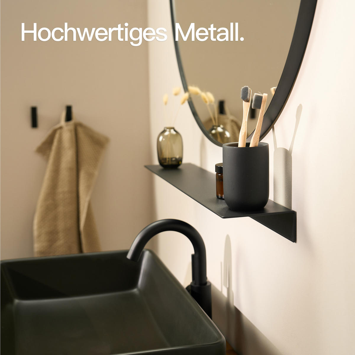 WANDREGAL OHNE BOHREN 58 cm Schwarz - Schwarz, Metall (58/5/11cm)