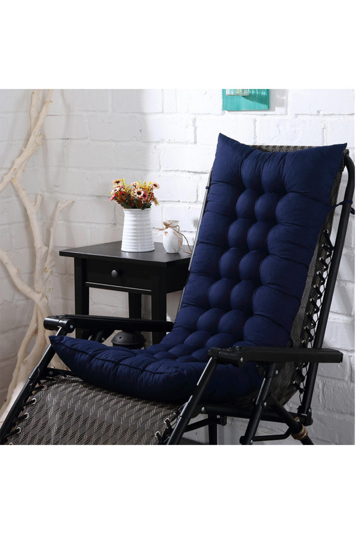 LIEGESTUHLKISSEN aus Baumwollmischung in Dunkel Blau Dickes, weiches und bequemes für den Außenbereich 125 cm x 48 cm - Dunkelblau, Textil (48/125cm) - Livingandhome