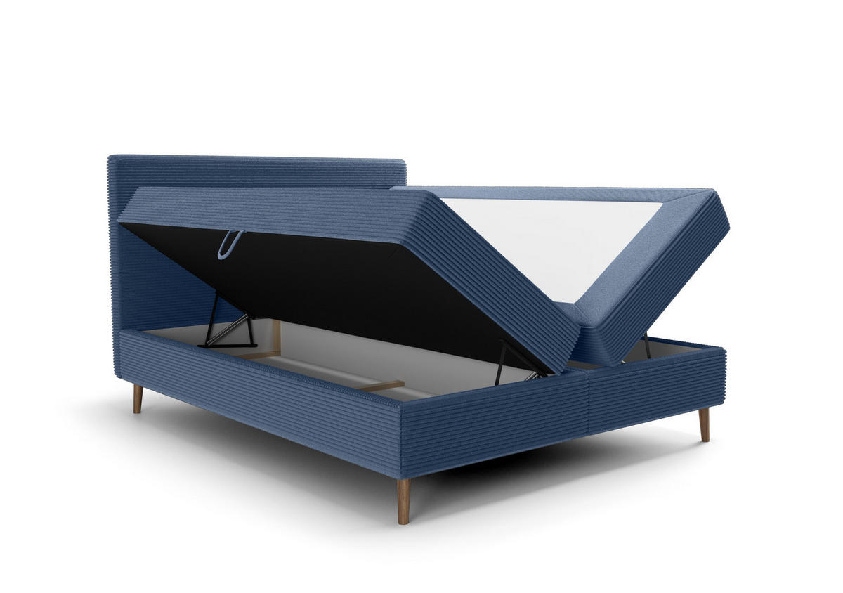 BOXBETT NARA mit Matratze H3, Bonell und Topper 140x200 POSO 05 - Dunkelblau, Textil (140/200cm) - Bedante