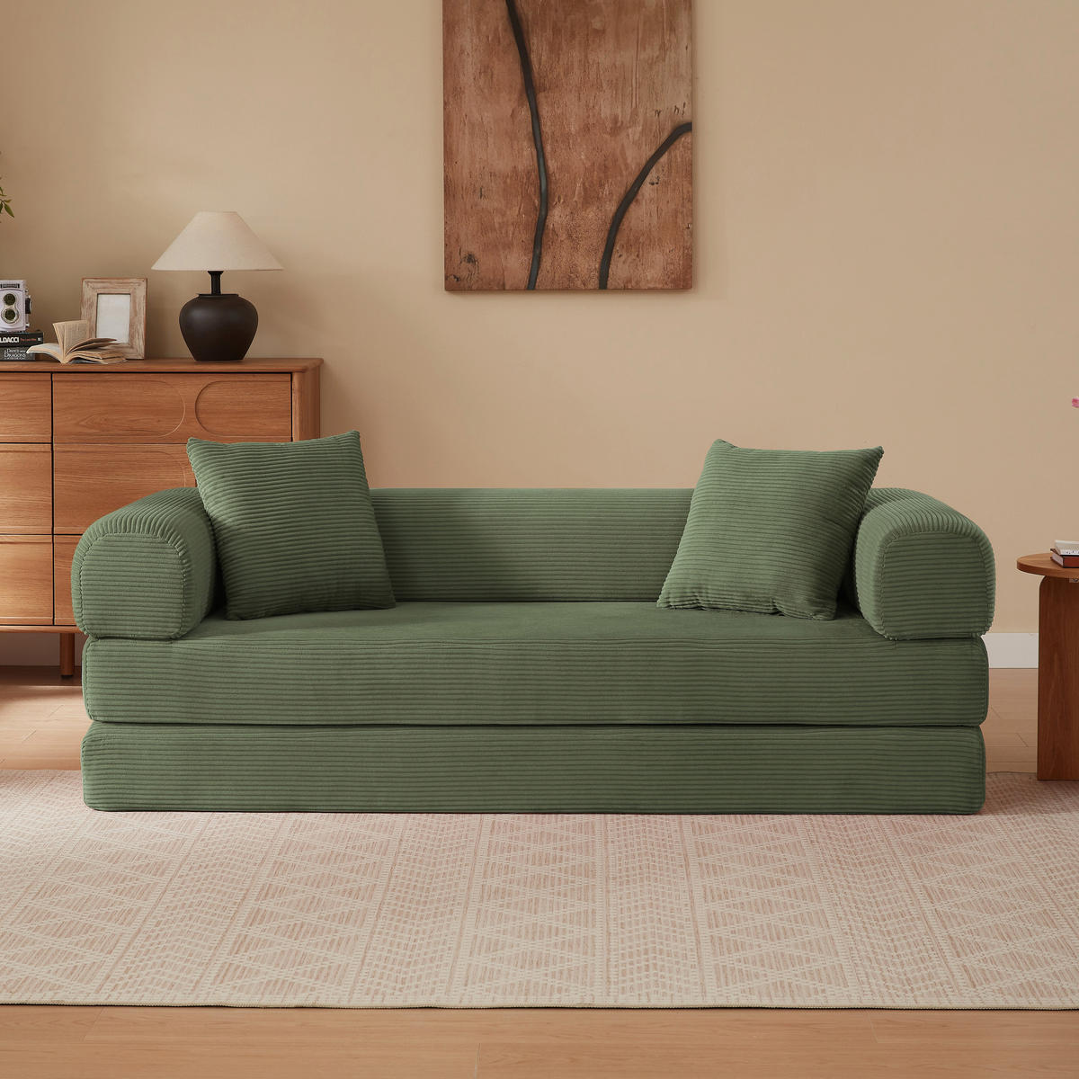 SCHLAFSOFA aus Cord in Grün 2-in-1 Funktion & zum Gästebett klappbar - Grün, Textil (89/59/195cm) - Urban Meuble